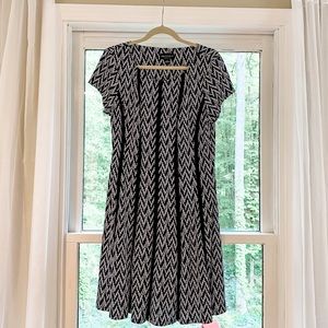 Navy and White A Line Dress with Short Sleeves